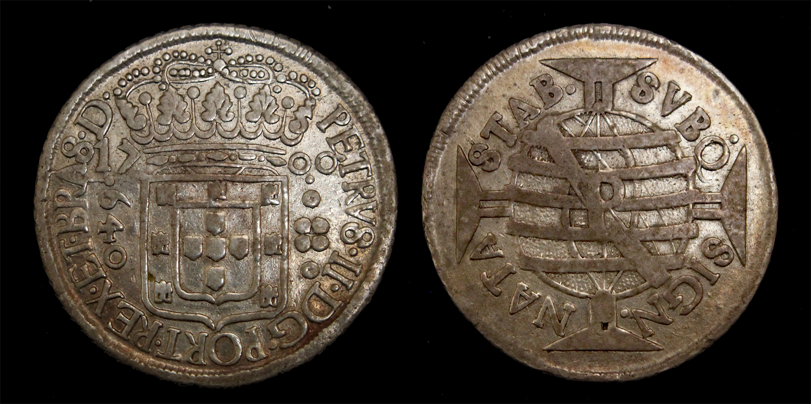D-Camera Brazil 640 reis Peter II 1700 P (Pernambuco) KM 90.2 18.35 grams 3-6-23.jpg