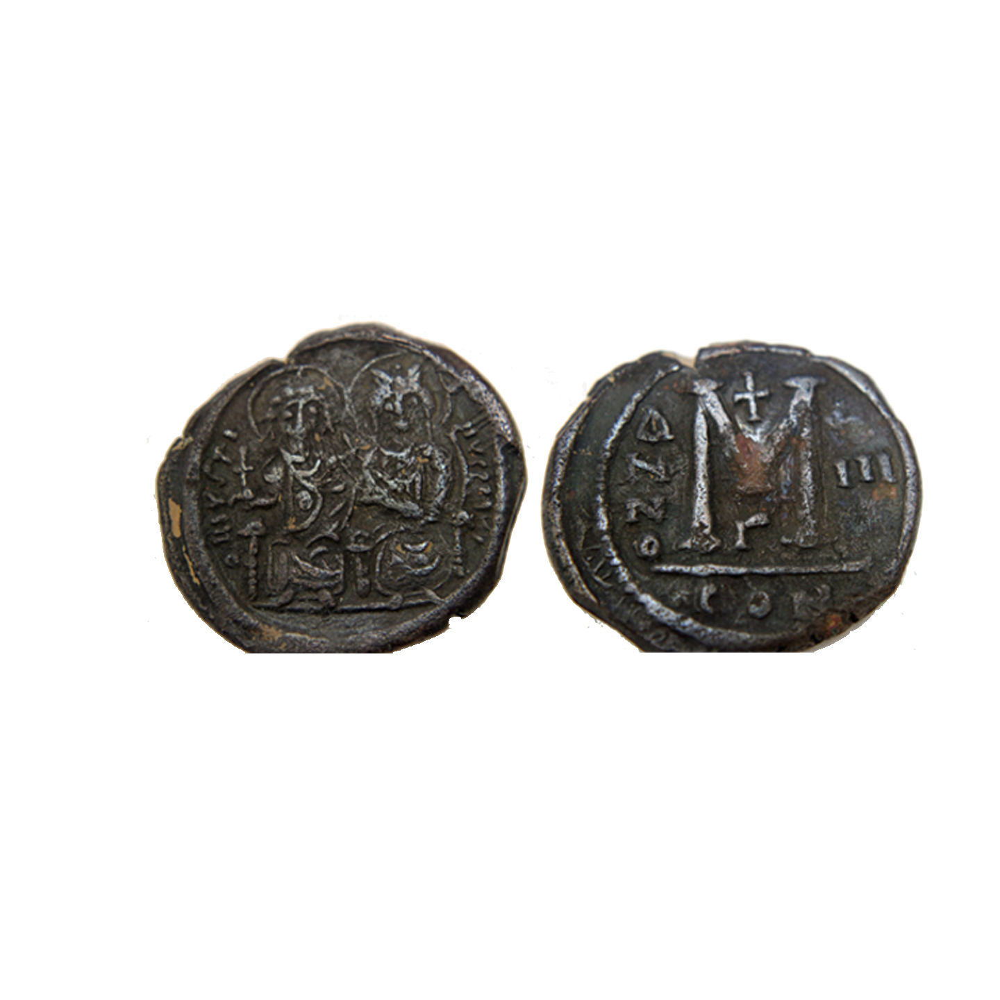 D-Camera Byzantine AE Follis, Justin II and Sophia, Bronze Disease Treated..jpg