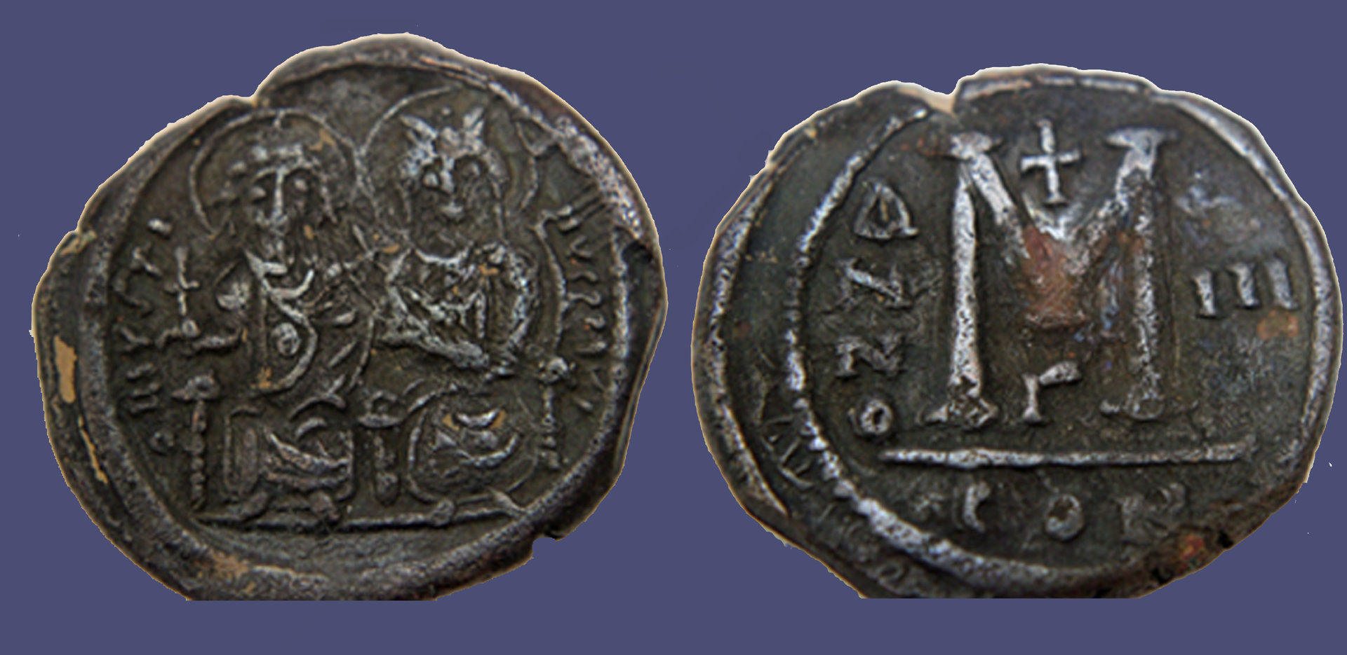 D-Camera Byzantine AE Follis, Justin II and Sophia, Bronze Disease Treated..jpg