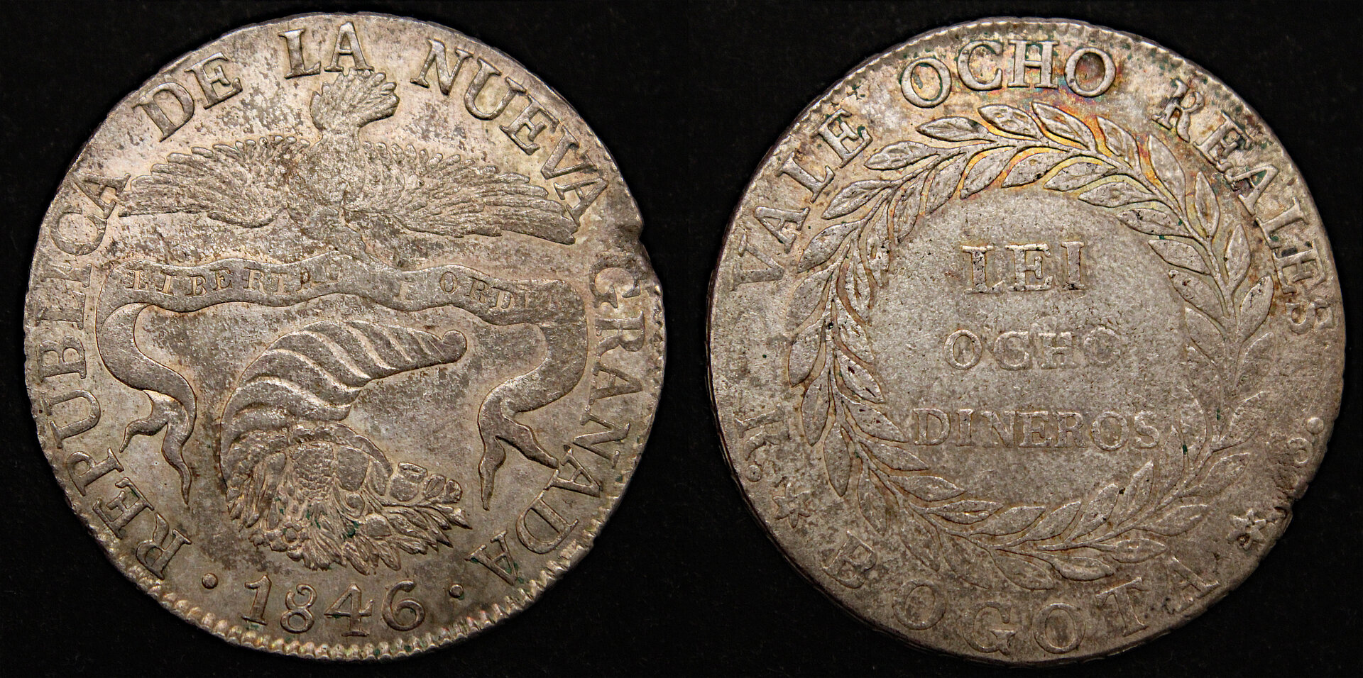 D-Camera Colombia 8 reales republic 1846 over 5 KM 98 2-25-22.jpg