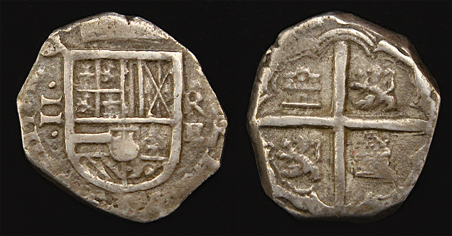 D-Camera Colombia Cartagena 2 reales Philip IV (1627-1629) NR-E KM A6.3 6.37 grams 2-17-23.jpg