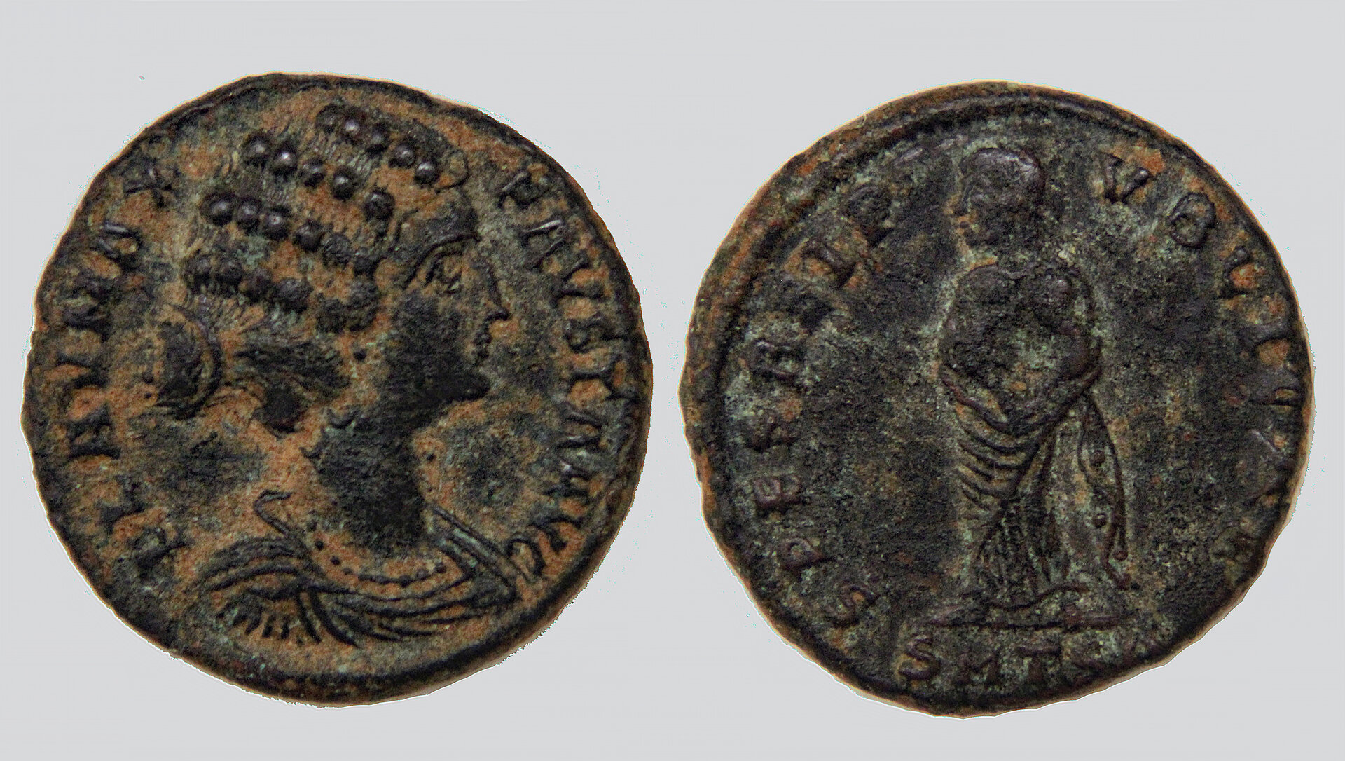 D-Camera Fausta, AE 18, Thessalonica Mint, 326-328 AD,, 7-21-20.jpg