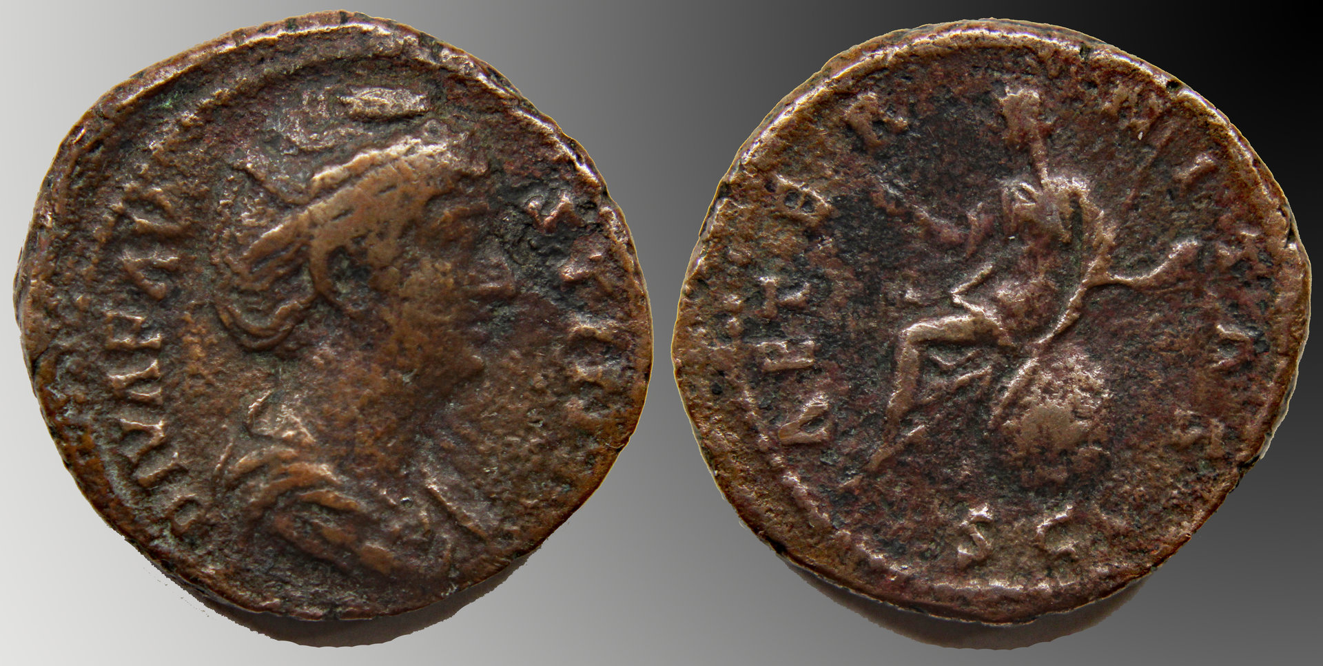 D-Camera  Faustina Senior, AE As, AETERNITAS, on globe, RIC 1159, 10.92 g 11-11-20.jpg