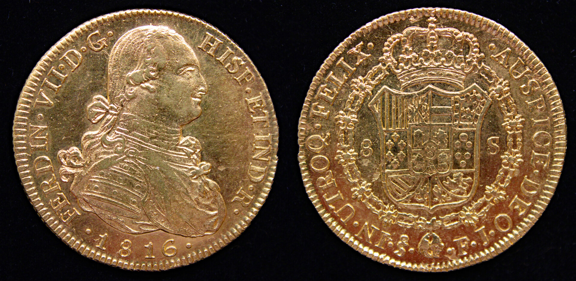 D-Camera Ferdinand VII 8 escudos Santiago bust of Charles IV, 1816 27g 9-6-21.jpg