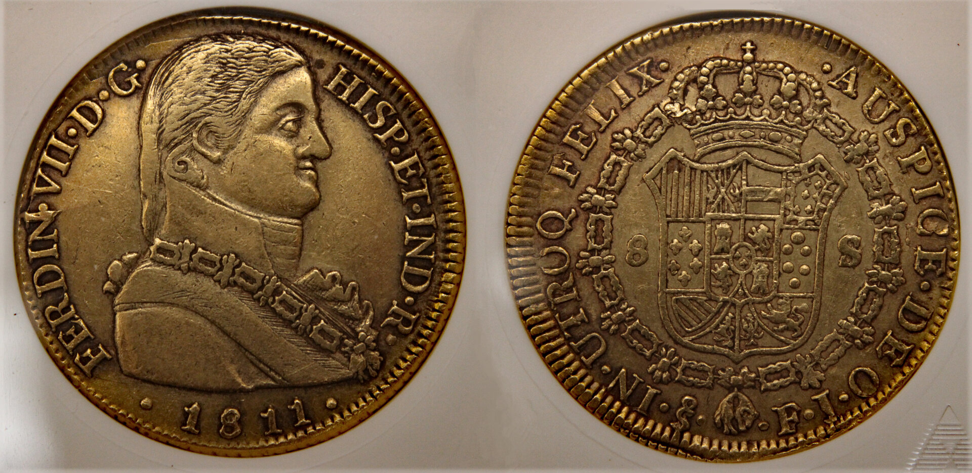 D-Camera Ferdinand VII 8 escudos So 1811FJ km72 anacs holder 1-30-22.jpg