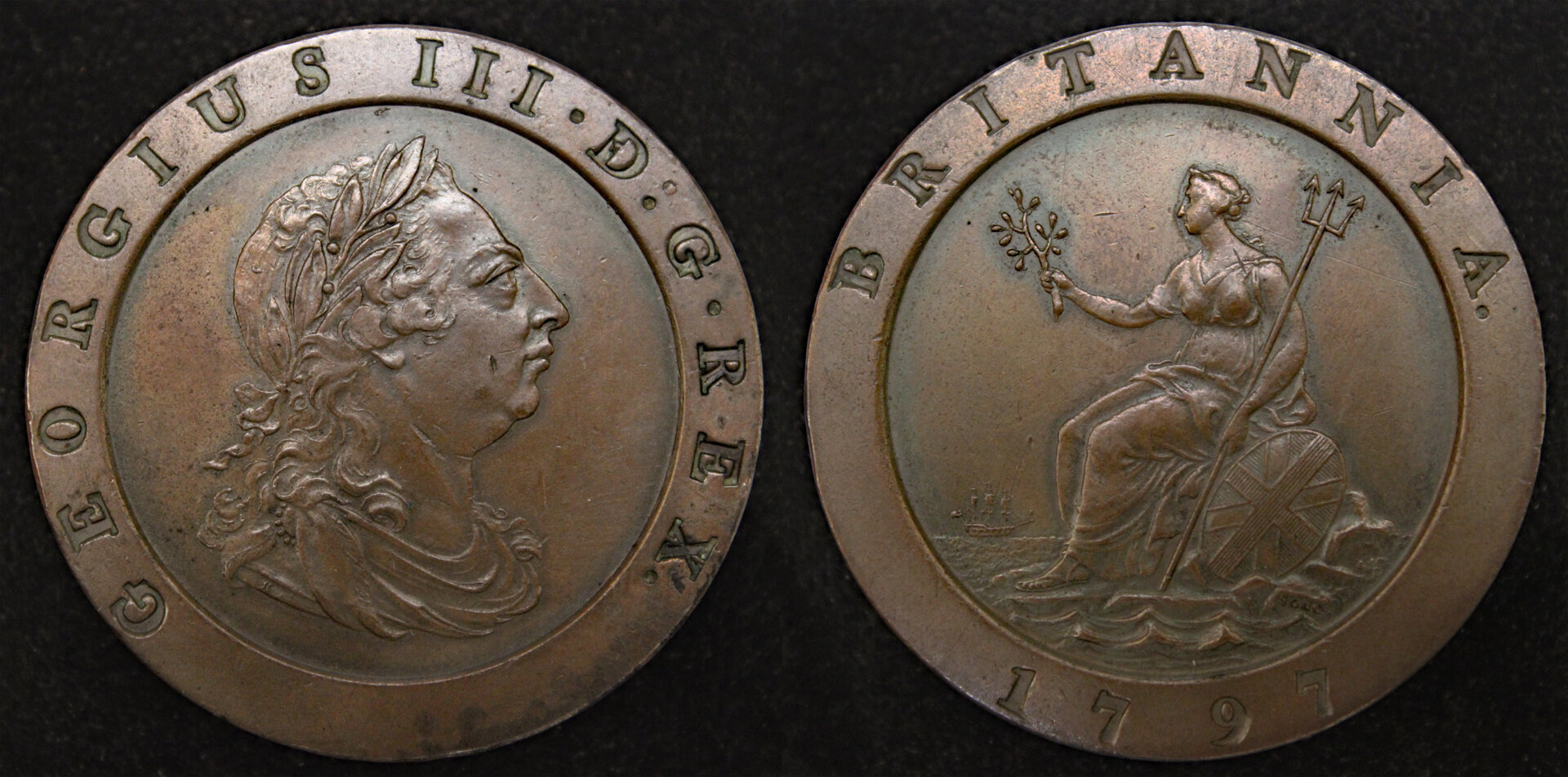 D-Camera George III England 2 pence 1797 57.02g KM 619 Soho mint 3-25-22.jpg