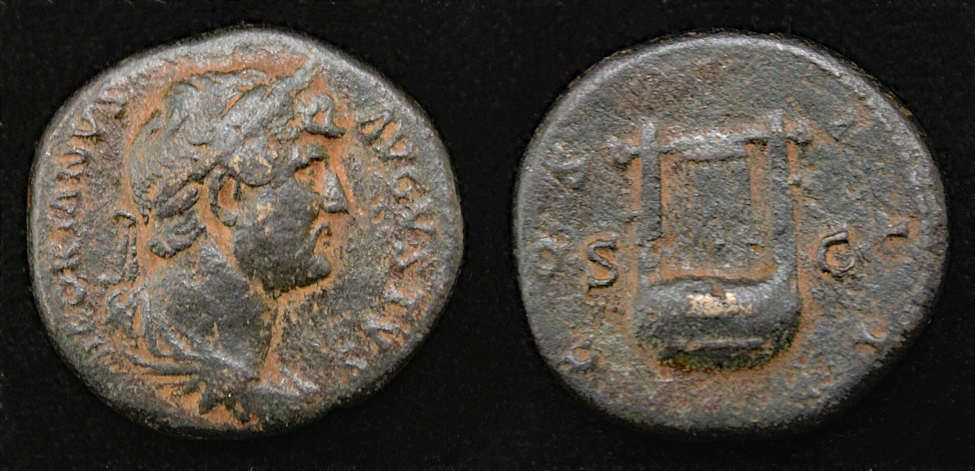 D-Camera Hadrian Ae As 125-128 AD Lyre rev. RIC II 688 Rome 9.00g 3-5-22.jpg