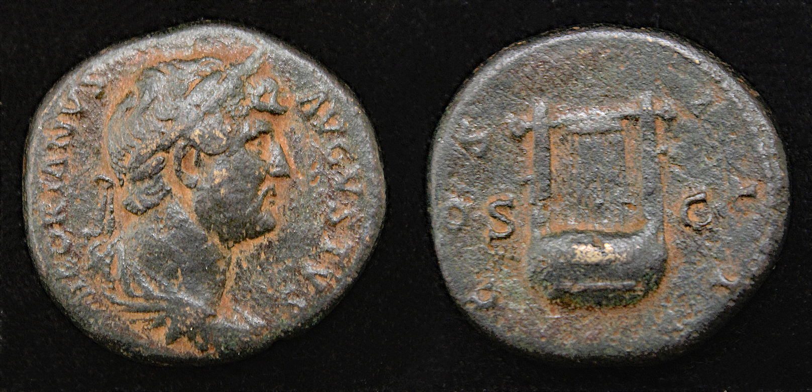 D-Camera Hadrian Ae As 125-128 AD Lyre rev. RIC II 688 Rome 9.00g 3-5-22.jpg