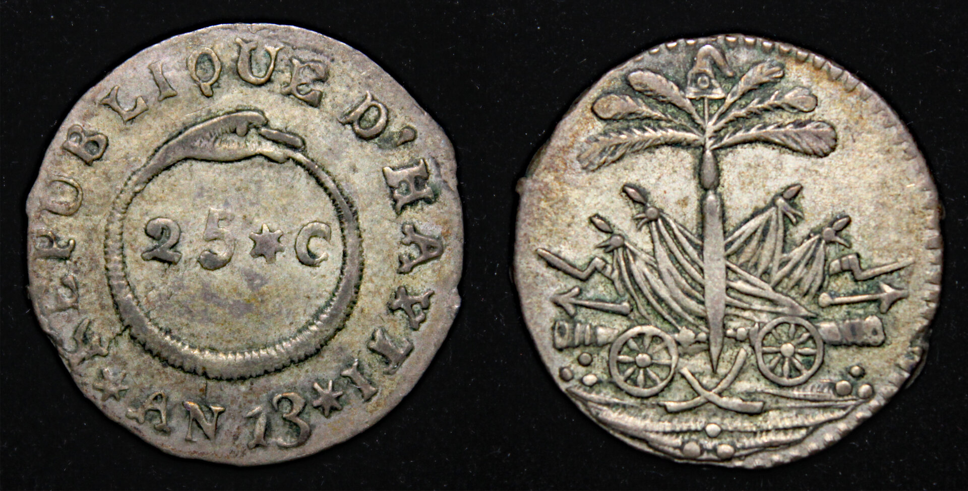 D-Camera Haiti, Republic 25 Centimes AN 13 (1813) 19 mm 1.9 grams KM 12.1 11-8-25.jpg