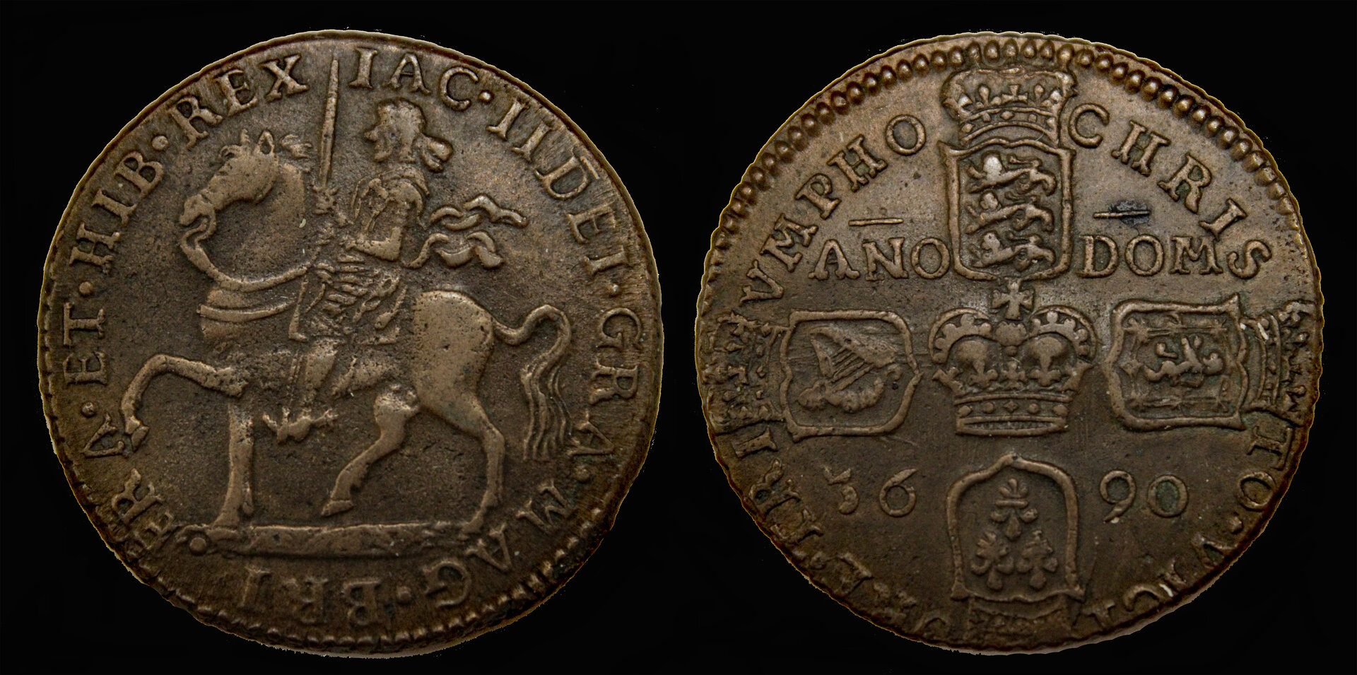 D-Camera James II Ireland AE crown 'gun money' 1690 new flan 19.3g 7-22-21.jpg