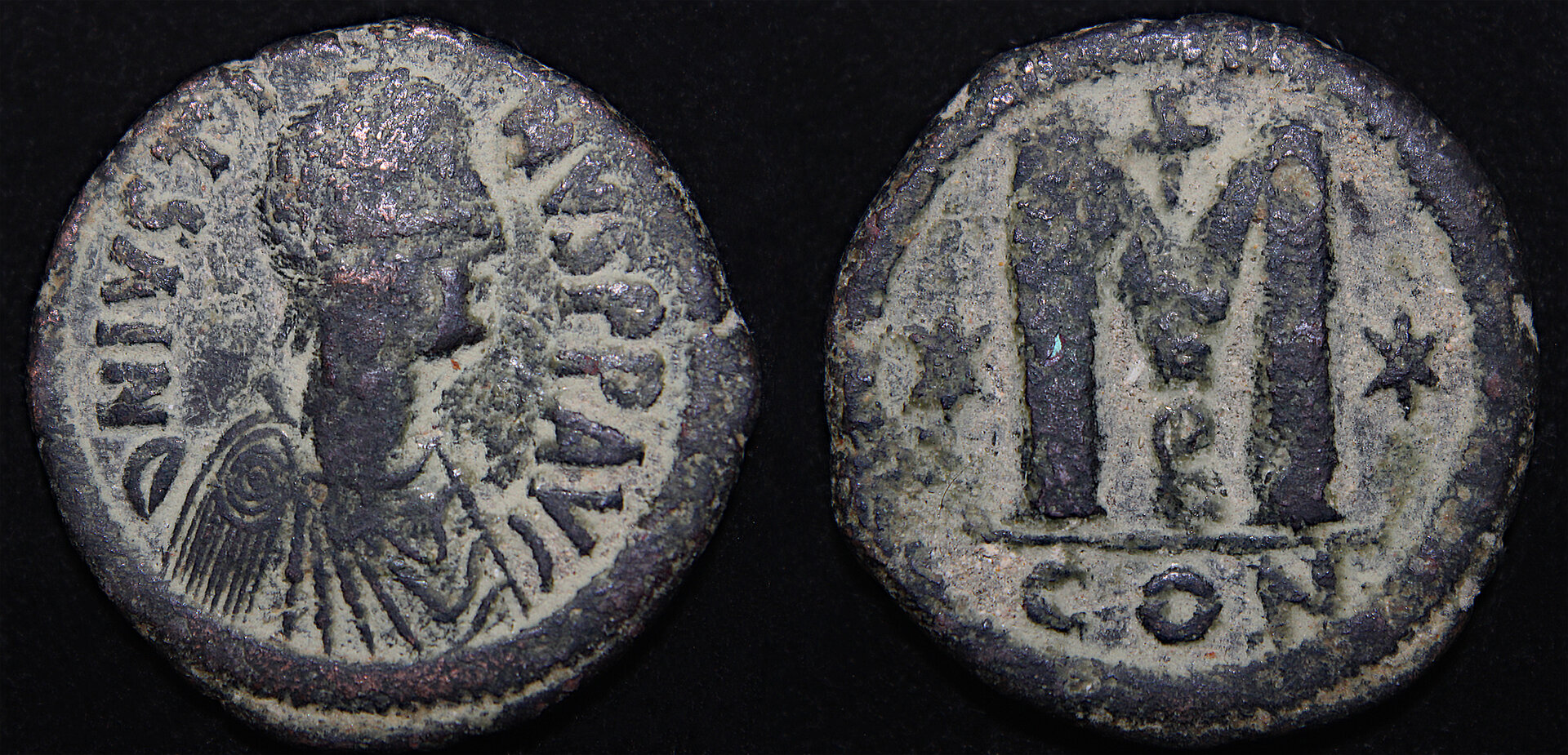D-Camera Justin I follis 518-27AD Con officina B 15.59g spiral on shoulder Roma 92 1119 2-11-22.jpg