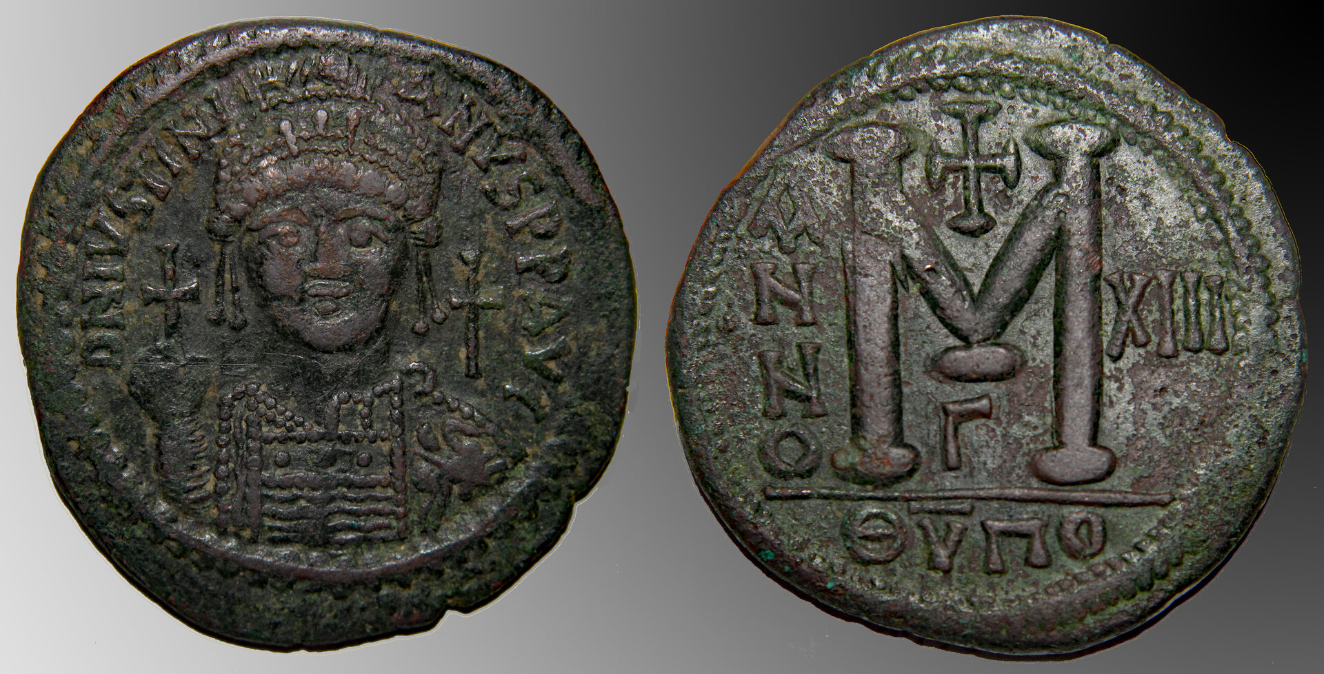 D-Camera Justinian I follis, Antioch gradient, ex Berk, yr 13 539-40 AD, 22.7 g , 12-14-20.jpg