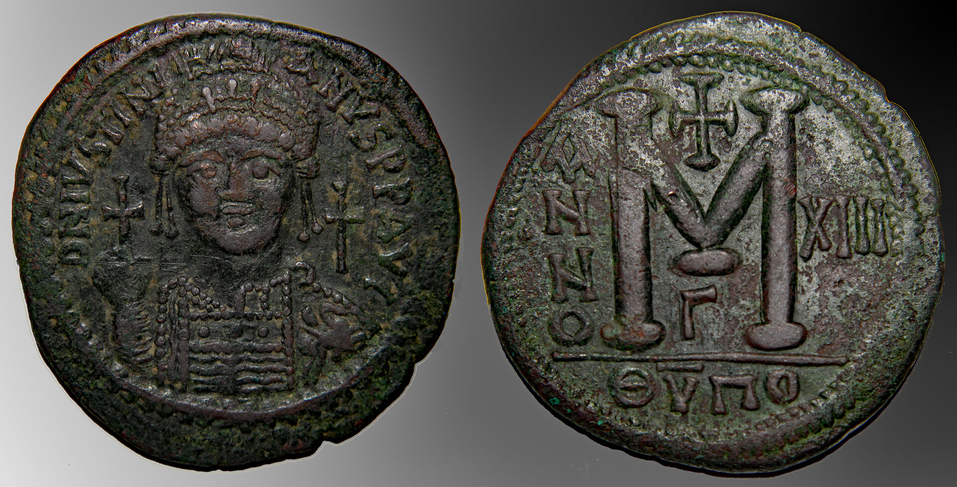 D-Camera Justinian I follis, Antioch gradient, ex Berk, yr 13 539-40 AD, 22.7 g , 12-14-20.jpg
