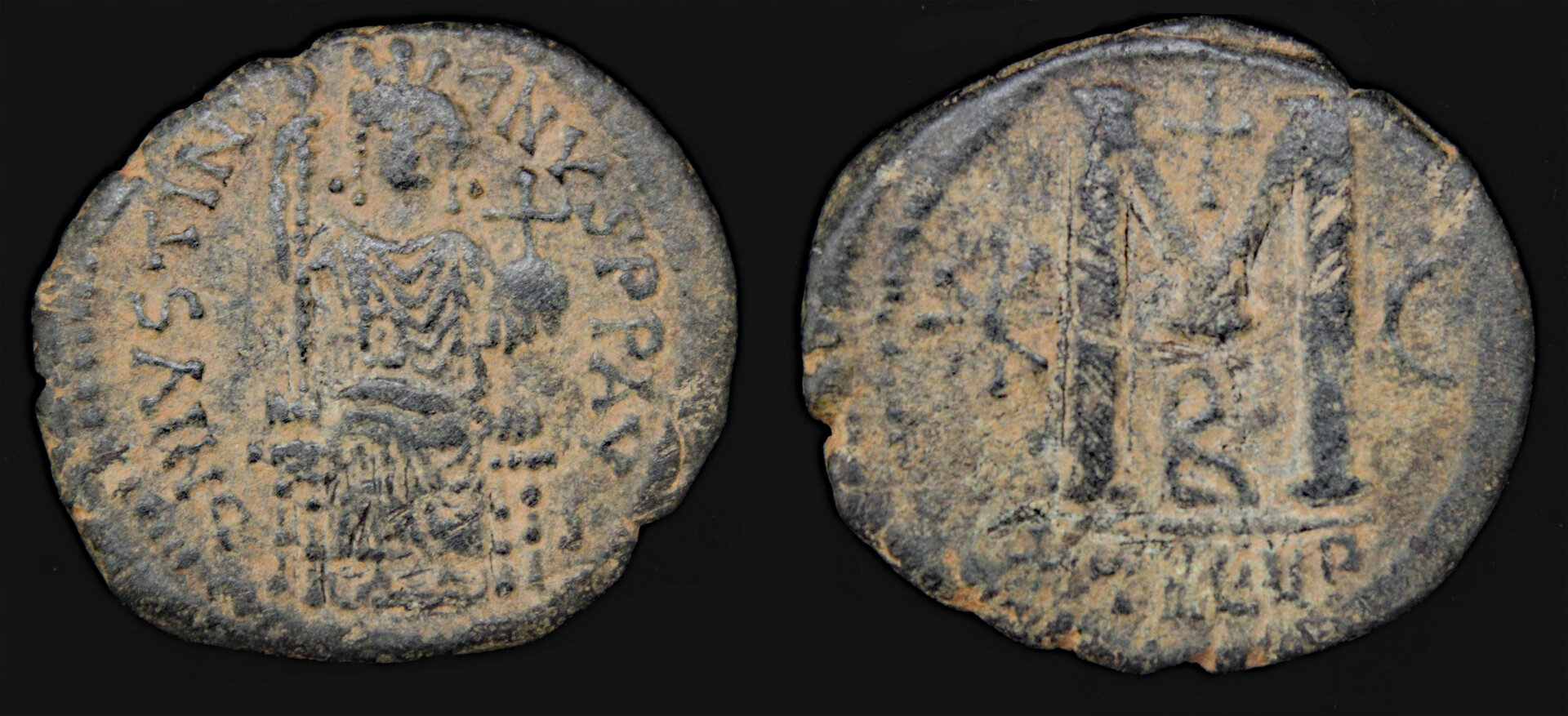 D-Camera Justinian I follis antioch officina B 15.0g Roma 88 group lot 9-21-21.jpg