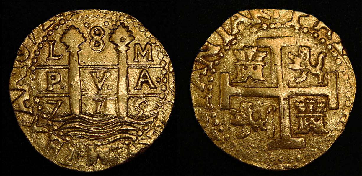 D-Camera Lima 8 escudos, 1715, Assayer M 26.8g partial second date Sedwick 2001 KM 38.2 6-21-22.jpg