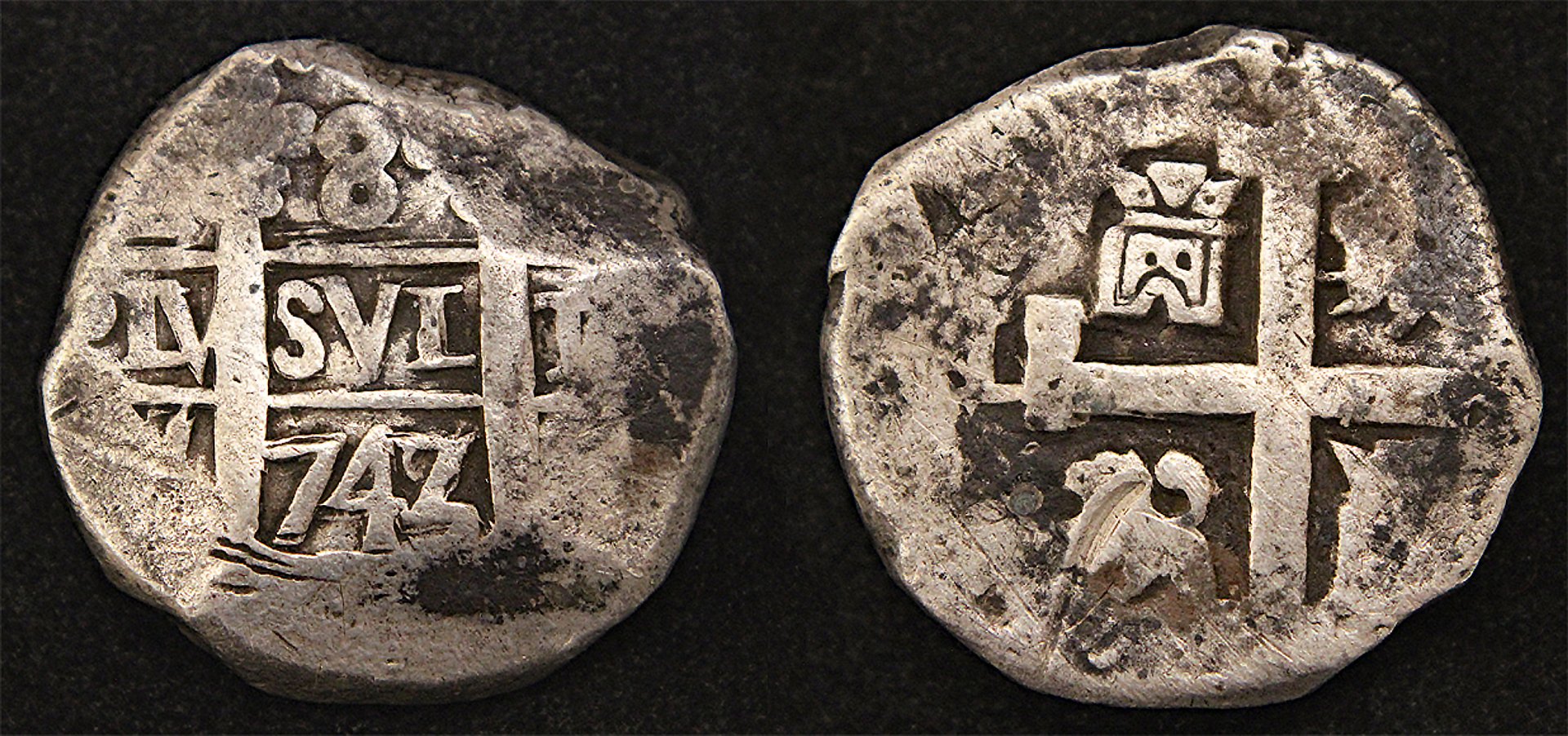 D-Camera Lima 8 reales 1743 V recut 3 over 2  26.47g  KM 34a Sanaʽa Yemen 6-14-22.jpg