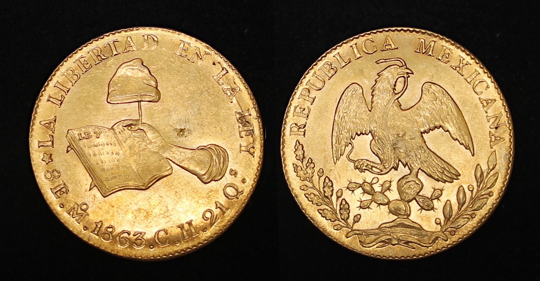 D-Camera Mexico 8 escudos 1863 CH Mexico KM 383.9 27.02 grams 6-15-23.jpg