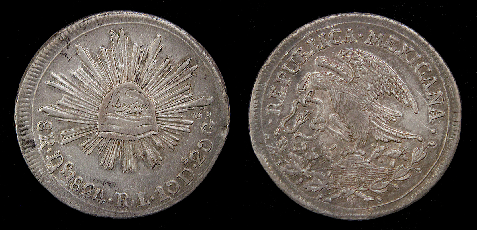D-Camera Mexico 8 reales 1824 RL Durango defiant snake KM 376.1 26.03 grams FC 1982 3-12-23.jpg