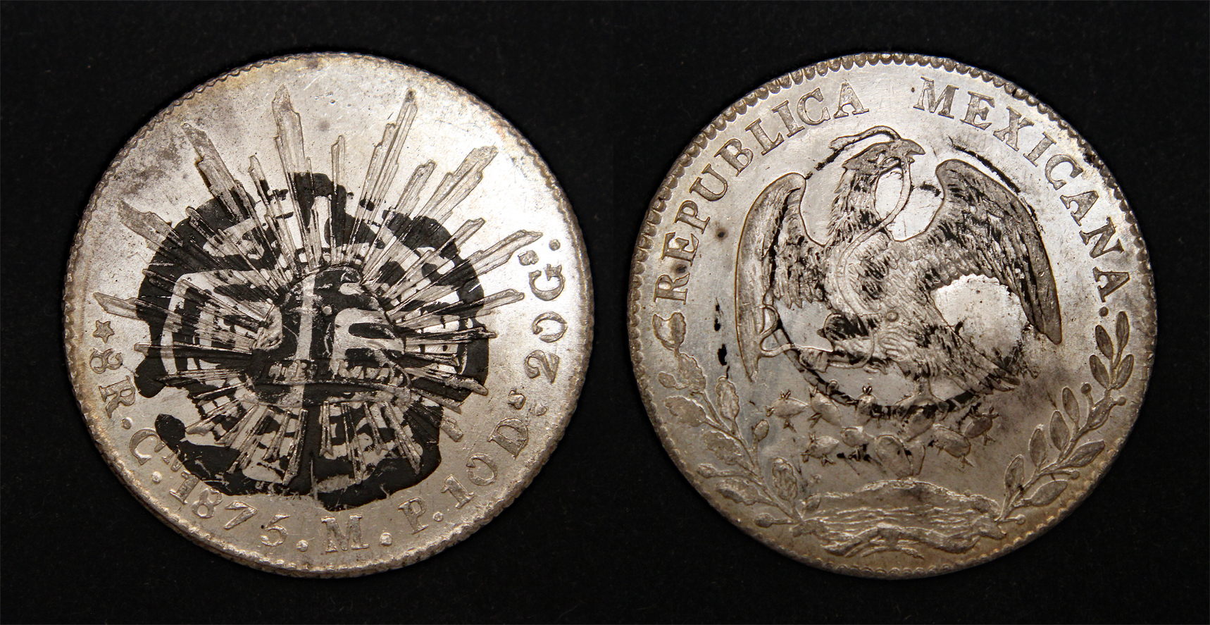 D-Camera Mexico 8 reales 1875 MP, Culiacan ink 'chopmark' KM 377.3  27.16 grams 6-15-23.jpg