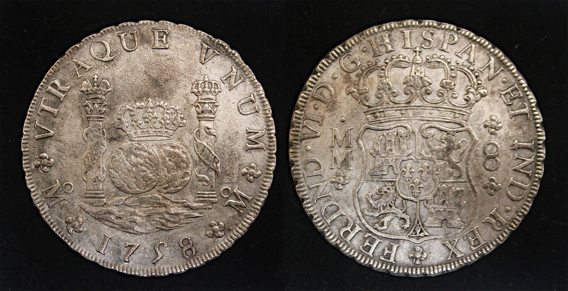D-Camera Mexico 8 reales Ferd VI  8 reales 1758MM Auguste (1761) auth 0334 26.7g 1-19-26.jpg