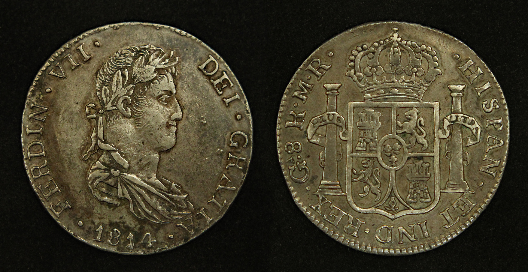 D-Camera Mexico 8 reales Ferdinand VII Guadaljara 1814 MR KM 111.3 26.68 grams 4-30-23.jpg