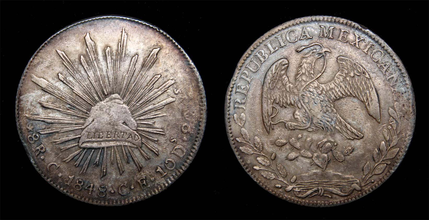 D-Camera Mexico 8 reales Republic 1848 CE Culiacan KM 377.3 27.08 grams Rare 4-18-23.jpg