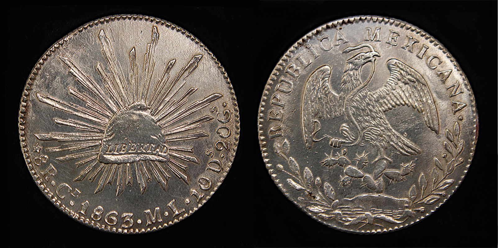 D-Camera Mexico Republic 8 reales 1863 ML Ce (Real de Catorche) KM 377.1 27.05 grams 3-14-23.jpg