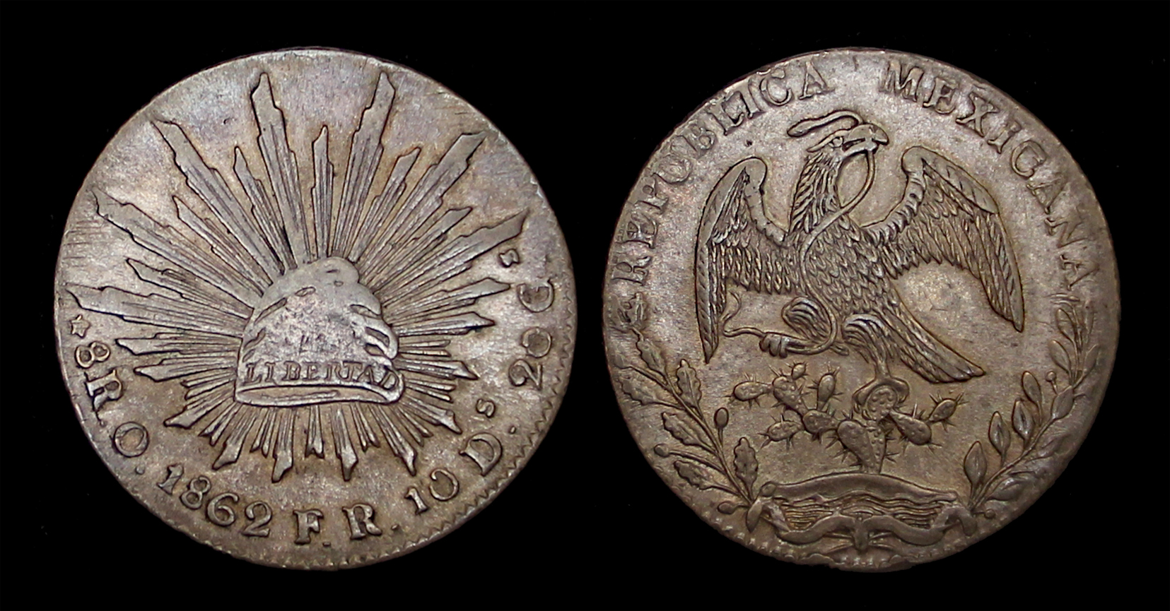 D-Camera Mexico Republic Oaxaca 8 reales 1862 FR KM 377.11 26.86g 6-15-23.jpg