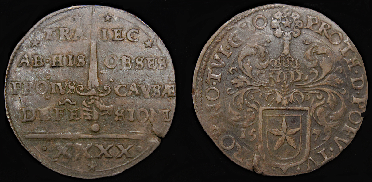 D-Camera Netherlands Maestricht AE 40 stuivers 1579 seige by Duke of Parma Sal 19.15g 7-8-22.jpg