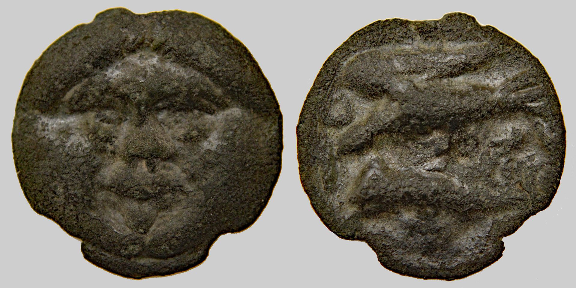 D-Camera Olbia., Gorgoneion, Ca. 400-380 BC. Æ cast 36mm, 18.1 grams,  grey, 9-17-20.jpg