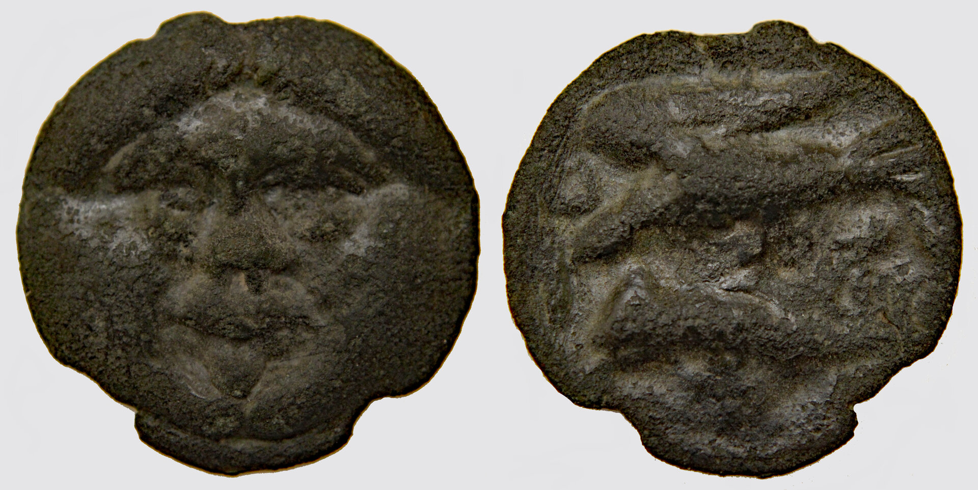 D-Camera Olbia., Gorgoneion, Ca. 400-380 BC. Æ cast 36mm, 18.1 grams,  white, 9-17-20.jpg