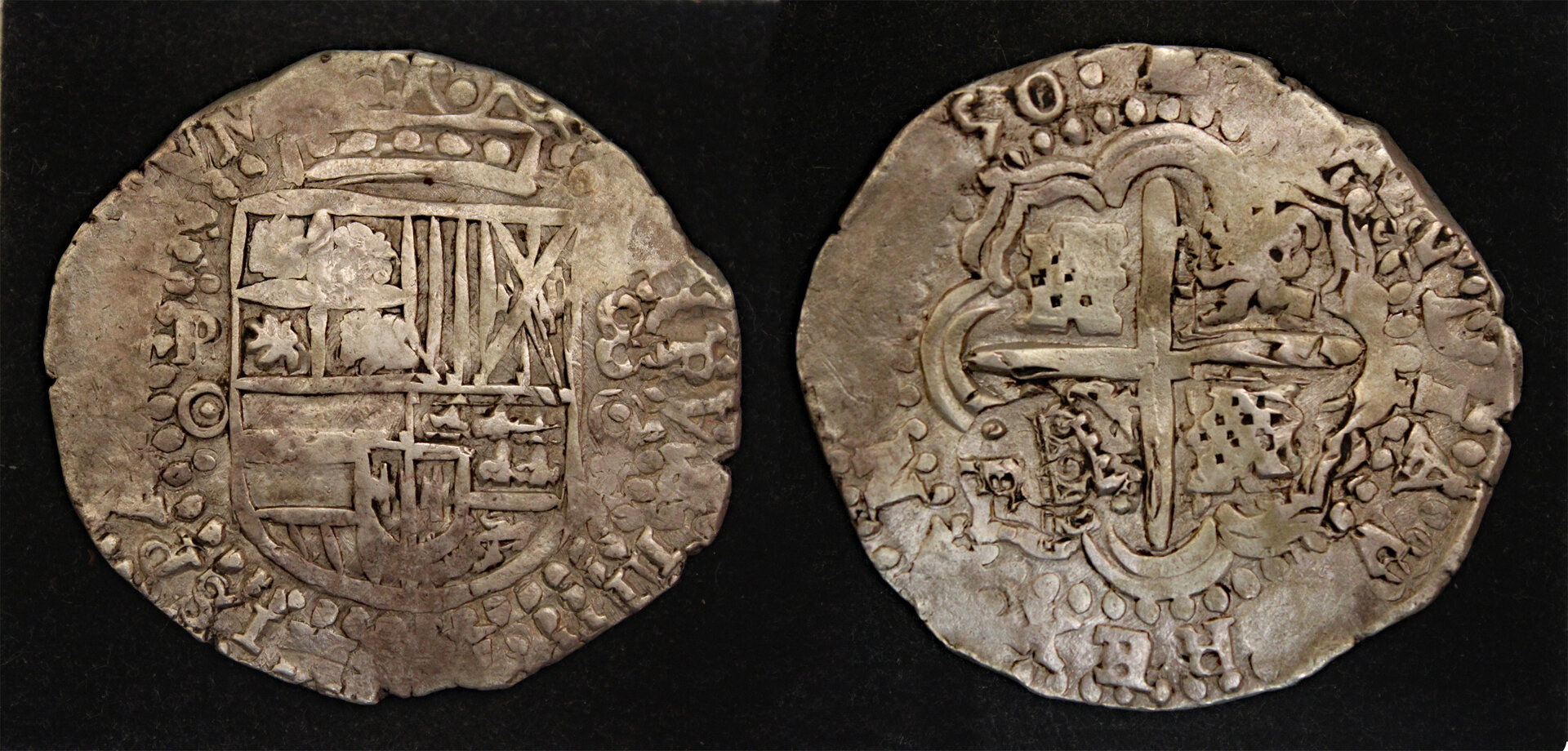 D-Camera Potosi 8 reales Phil IV 1650 O crowned F revaluation KM 19b 25.3g 6-23-25.jpg