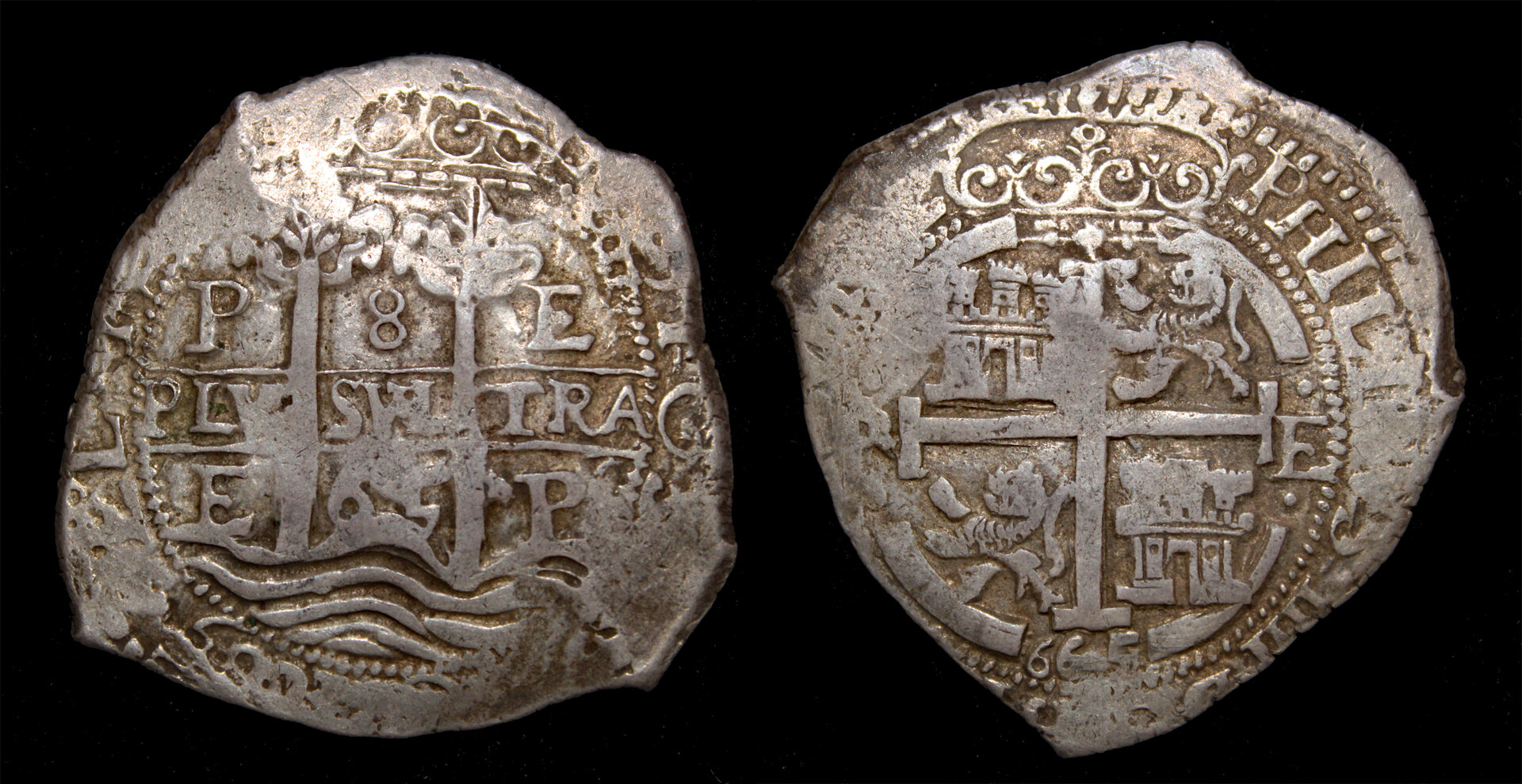 D-Camera Potosi 8 reales Philip IV 1665 E KM 21 26.6 g Ponterio 101, 1000 choice 3-4-25.jpg