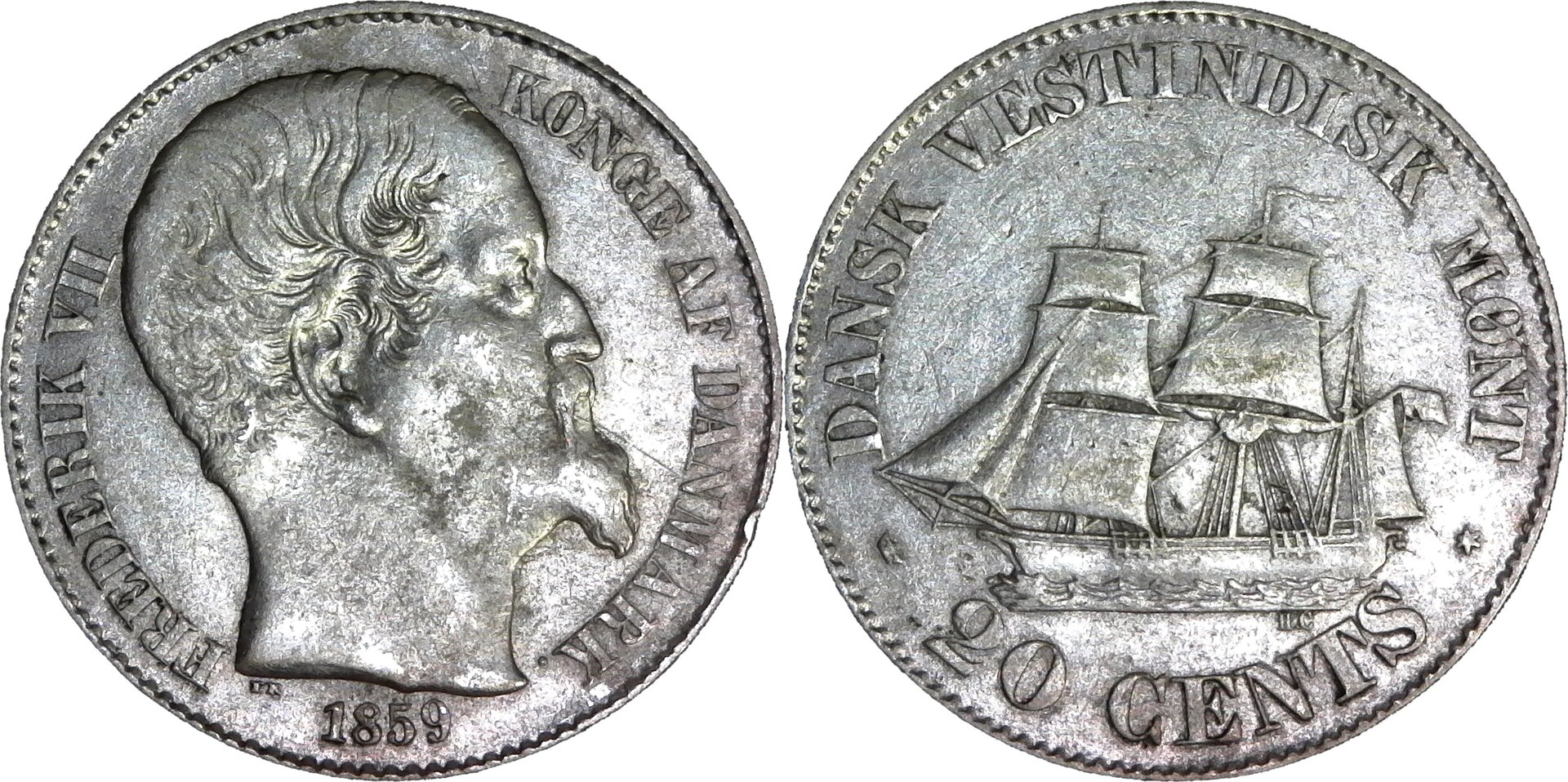 DANISH WEST INDIES - 20 CENTS - 1859 - SHIP - SILVER - KM67  obv-cutout-side.jpg