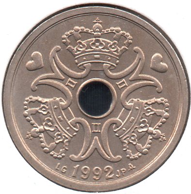 Denmark - 2 Kroner - 1992 LGJP - KM #874.1 - Obv.jpg