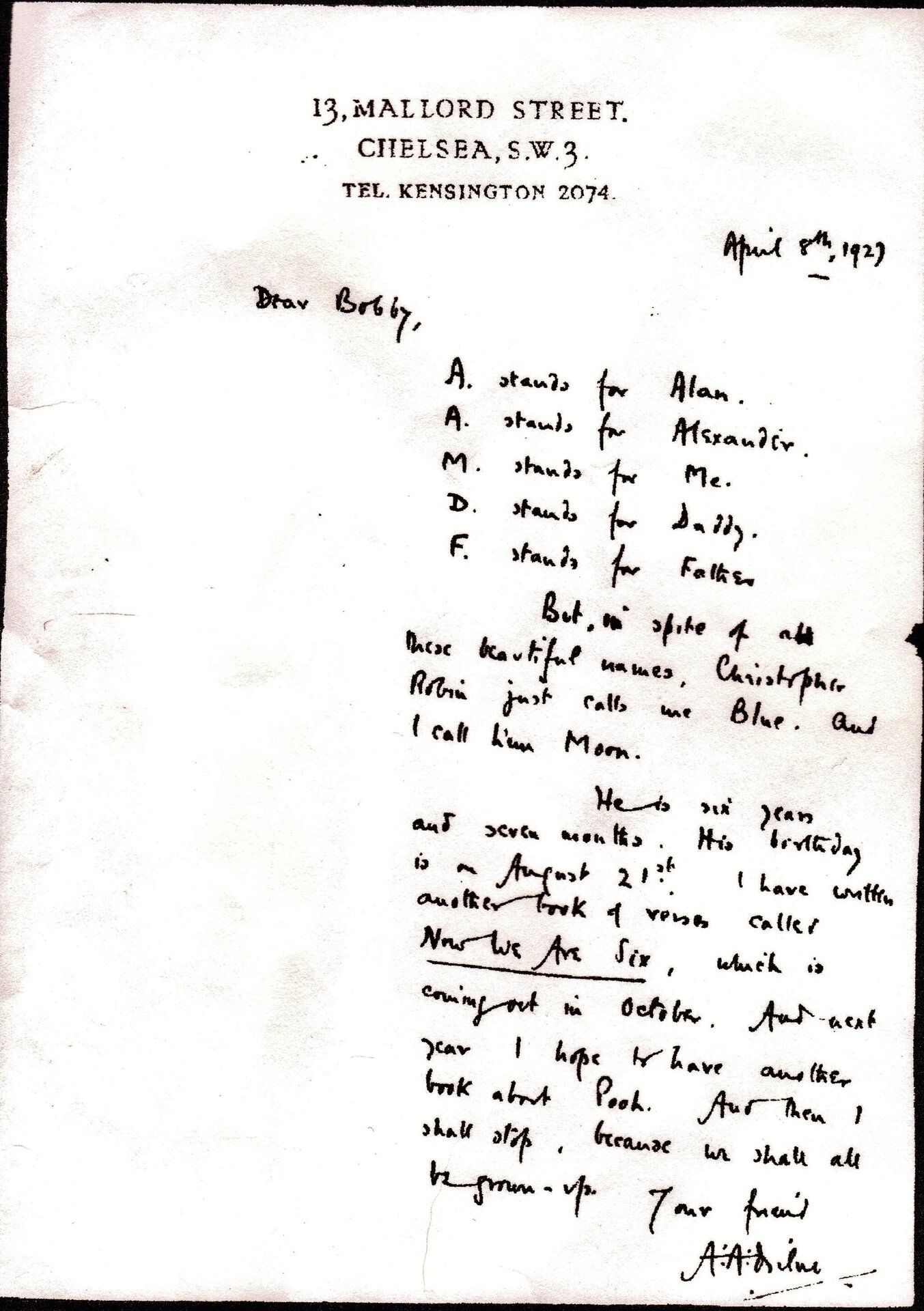 detail of Autograph - A.A. Milne letter April 8, 1927 (2).jpg