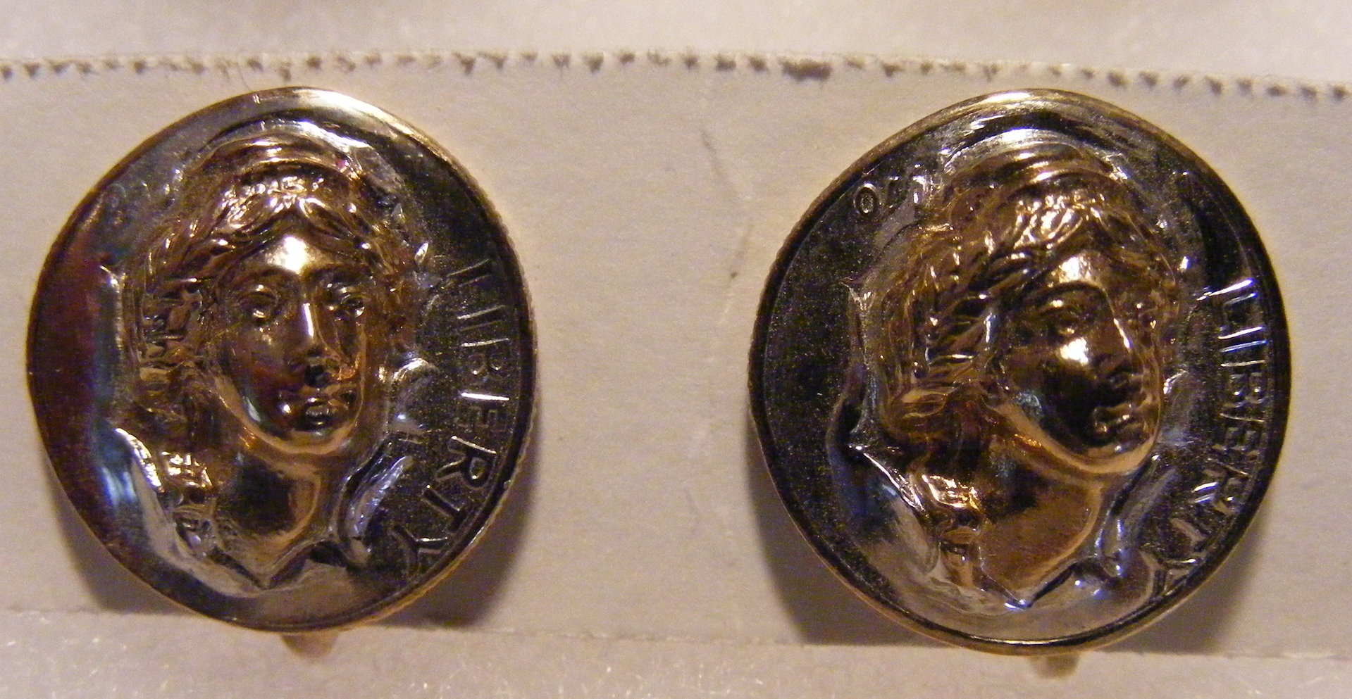 Dimes liberty 1966-1970 chrome plated w-gold, earrings.jpg