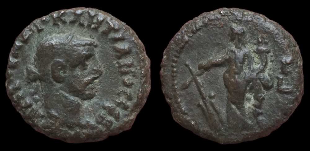 Diocletian, Potin Tetradrachm, Alexandria, Tyche and Rudder, Year 3.png