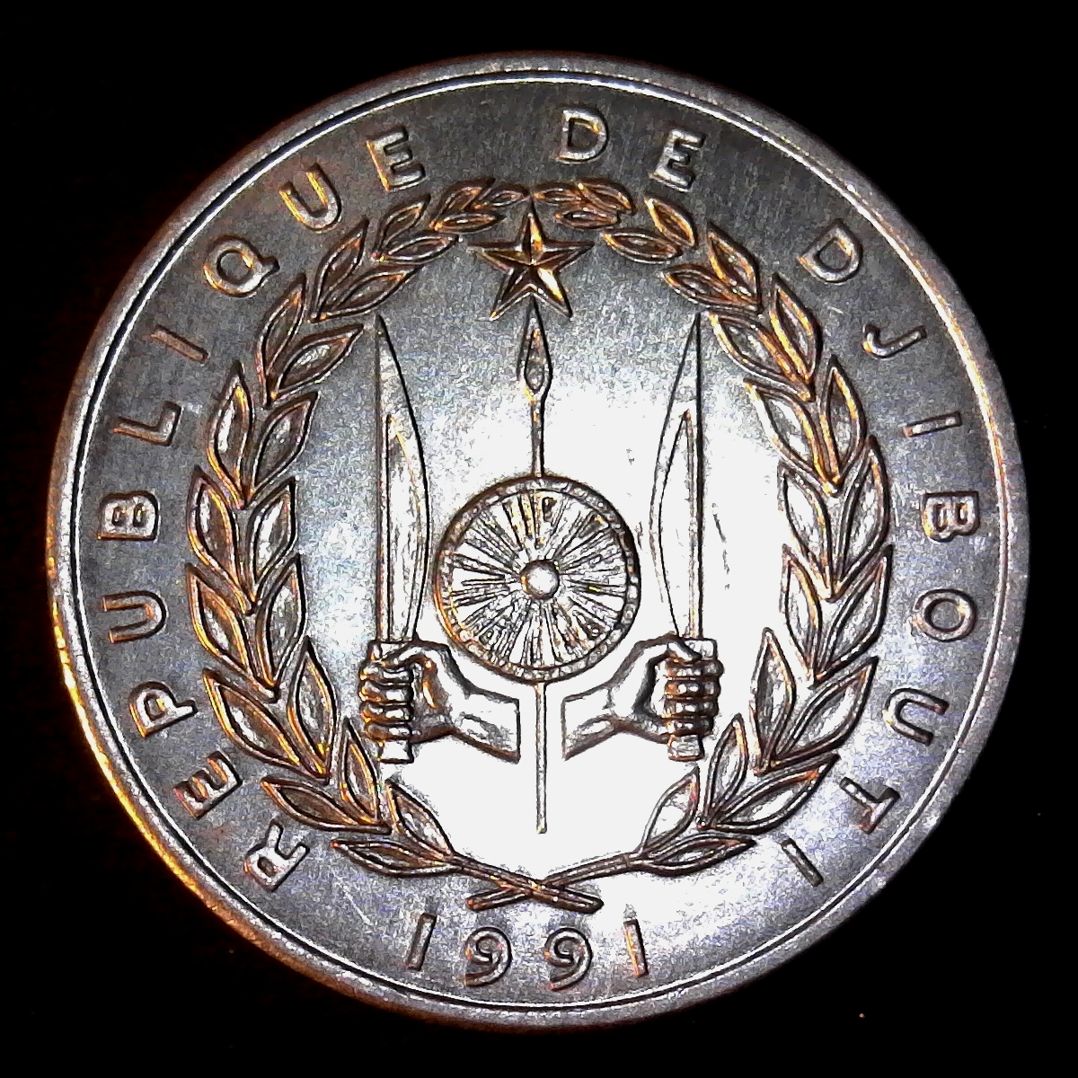 Djibouti 5 Francs 1991 reverse less5.jpg