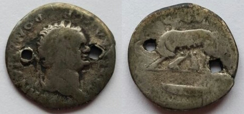 Domitian caesar denarius she wolf holed.jpg