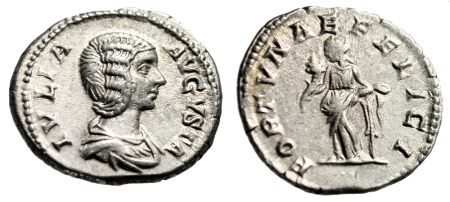Domna FORTVNA FELICI standing denarius.jpg