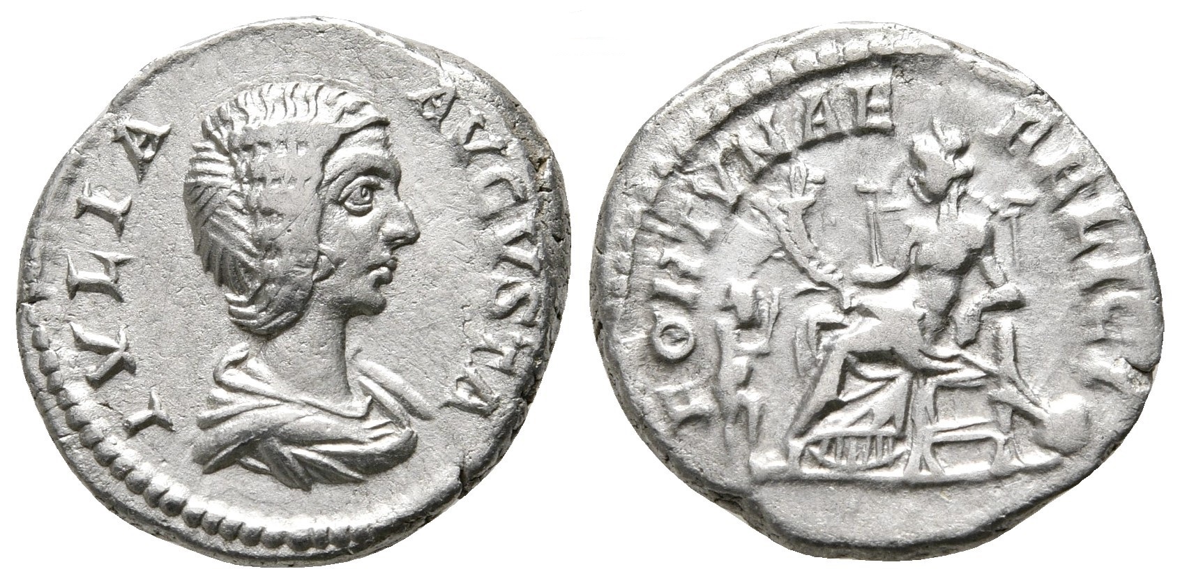 Domna FORTVNAE FELICI seated child before denarius.jpg