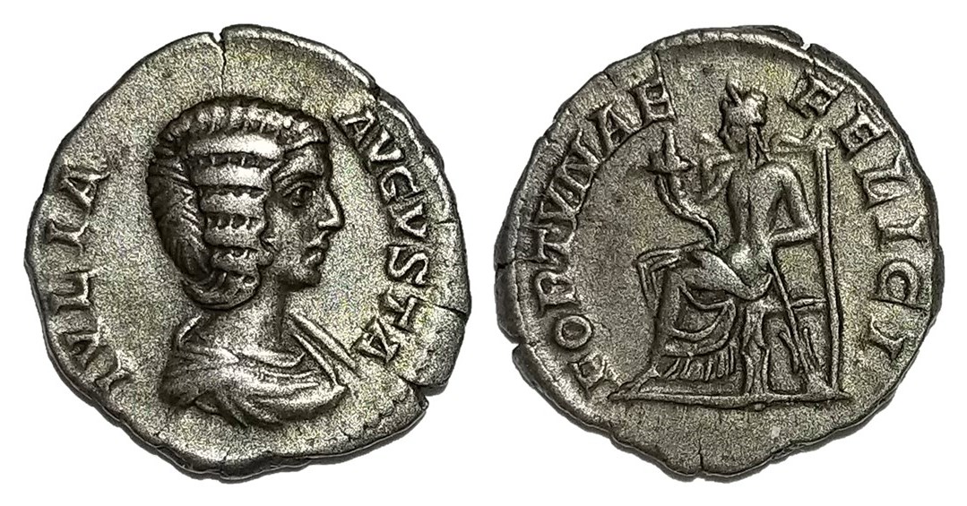Domna FORTVNAE FELICI seated denarius.jpg
