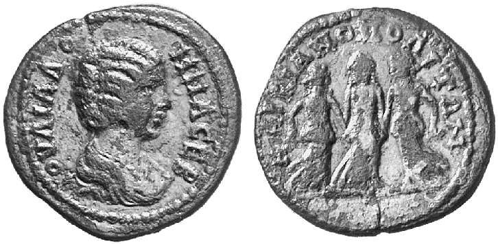 Domna Marcianopolis Three Nymphs Stahl plate coin (Gorny & Mosch).jpg