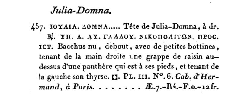 Domna Nicopolis Dionysos and panther Mionnet listing.JPG