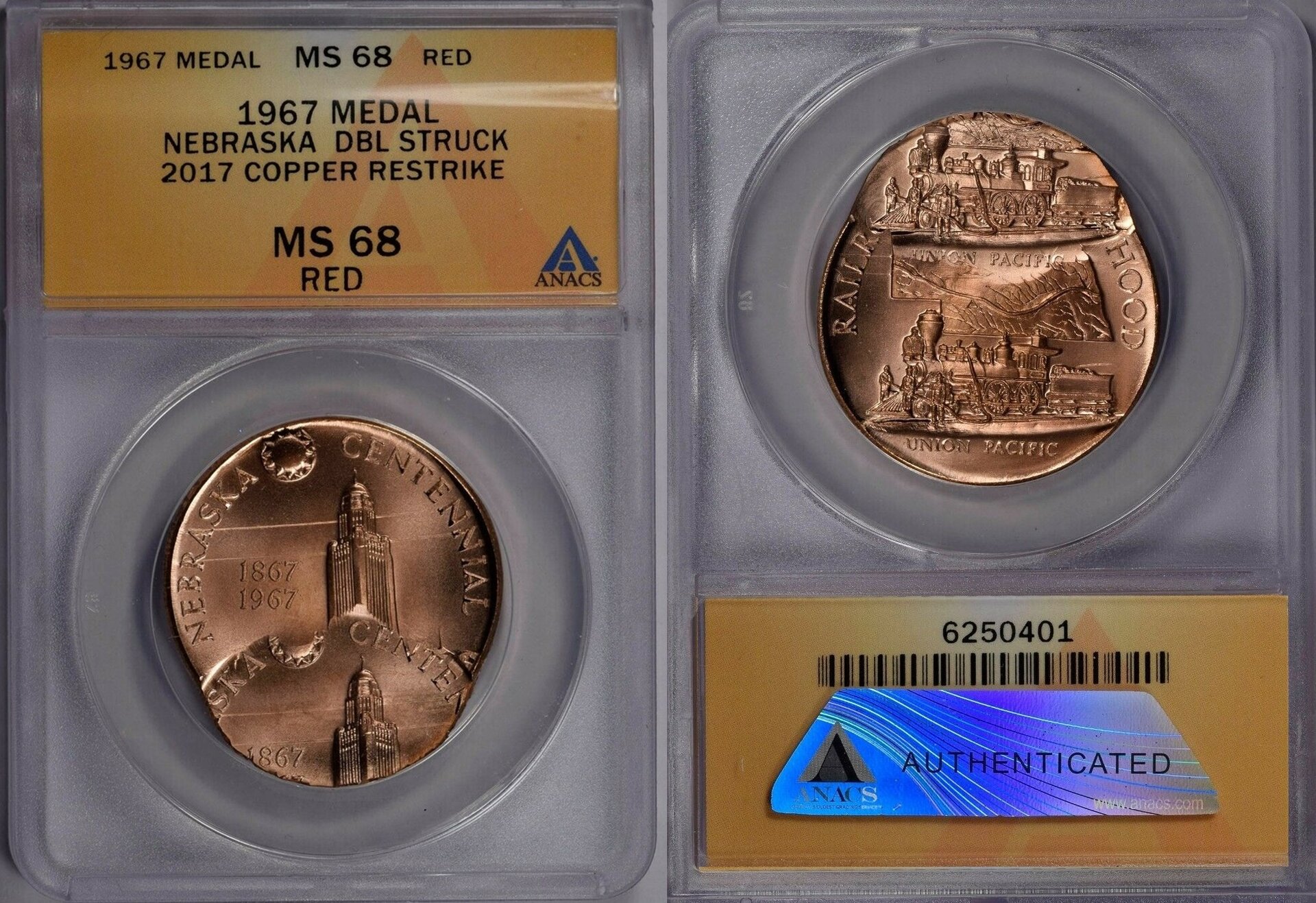 DOUBLE STRUCK 1967 Nebraska Heraldic Art Medal 2017 Copper Restrike MS68 A#2.jpg