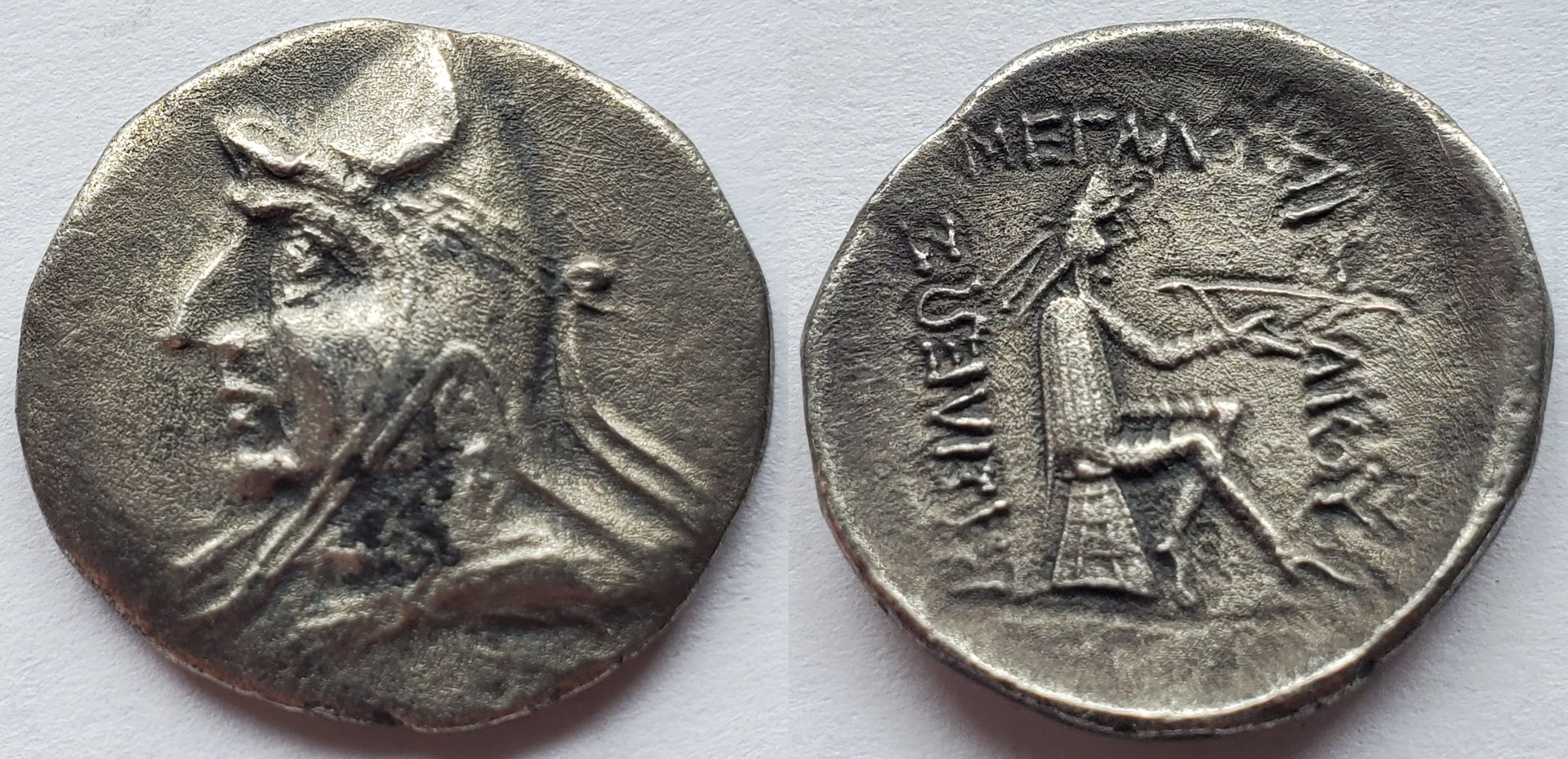 Early Parthian drachm phriapatros mithradates I.jpg
