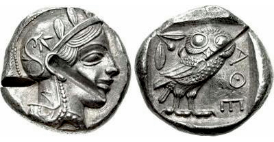 Eastern imitaton owl PHILISTIA (PALESTINE) Aramaic A on neck guard CNG 97.jpg
