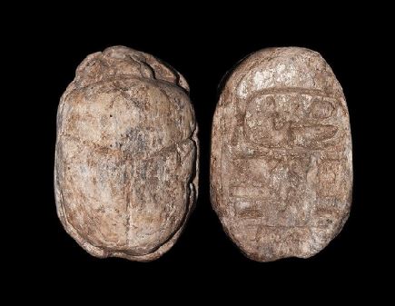 Egypt Amenhotep III Scarab 1390-1352 BCE cartouch Neb Maat Ra 43.37g 45mm ex Gustave Mustake.JPG