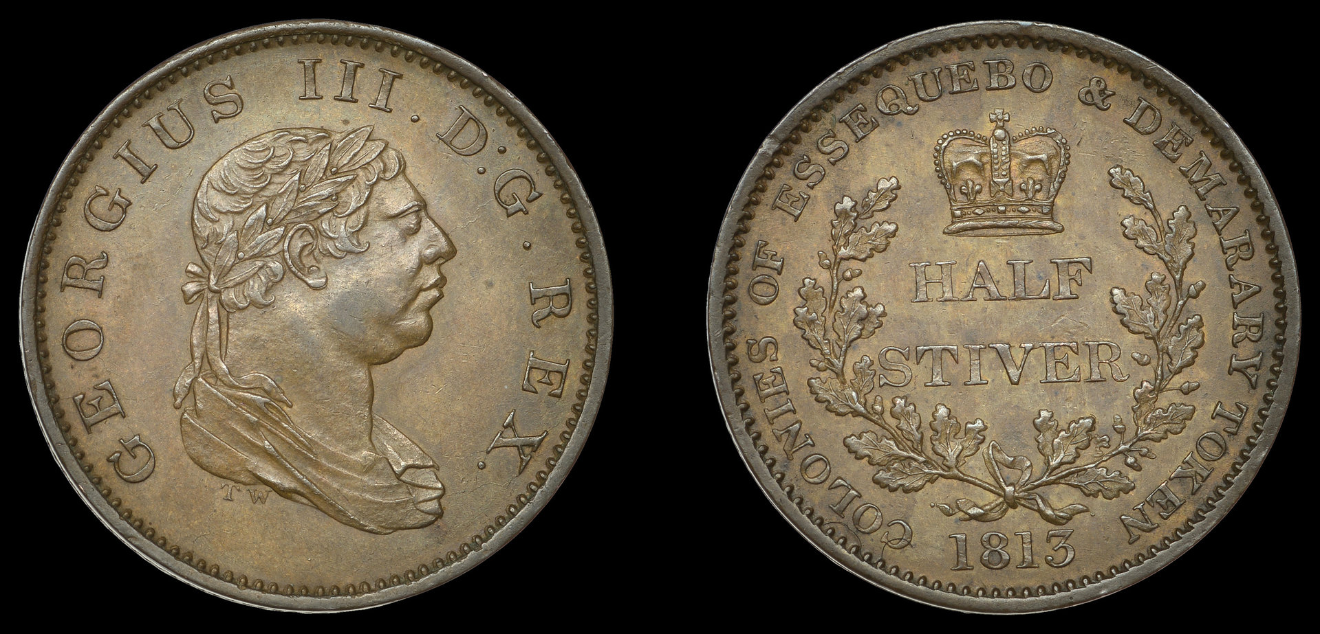 Essequibo & Demerary ½ stiver 1813 (DNW).JPG